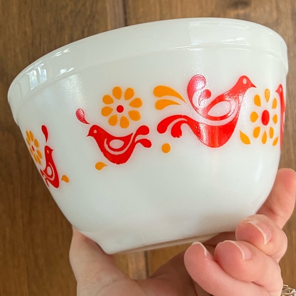 Pyrex Friendship 1.5 Pint Cinderella Mixing Bowl #401 Red Orange Birds USA Vtg - Picture 4 of 9